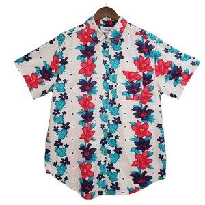 VTG Hawaiian Short Sleeve Cotton Shirt Bright Tropical Floral Print SZ 14/16